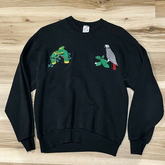 Vintage 90’s Jerzees Black Embroidered Bird Crewneck Sweatshirt Women’s Medium - Picture 1 of 4